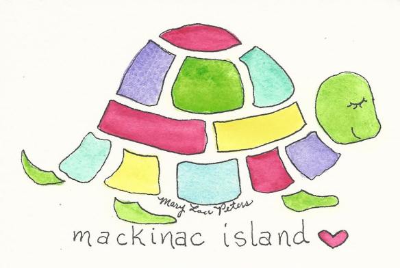 One of my favorite artists, watercolorist Mary Lou Peters, made her first visit to Mackinac this weekend to drop off a supply of her notecards to Little Luxuries of Mackinac Island and Mackinac Island Artists Market. Love this sweet and colorful turtle card!